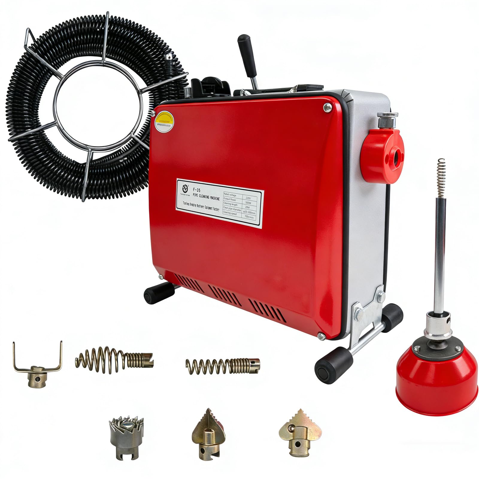 Elektrische Abflussspirale 550W Rohrreinigungsmaschine | 28m Abflussspirale & 7 Bohrköpfe, 400 U/min, Ø16/10mm für Ø20-200mm Rohre | Effektiver Rohrreiniger für Küche, Bad & WC