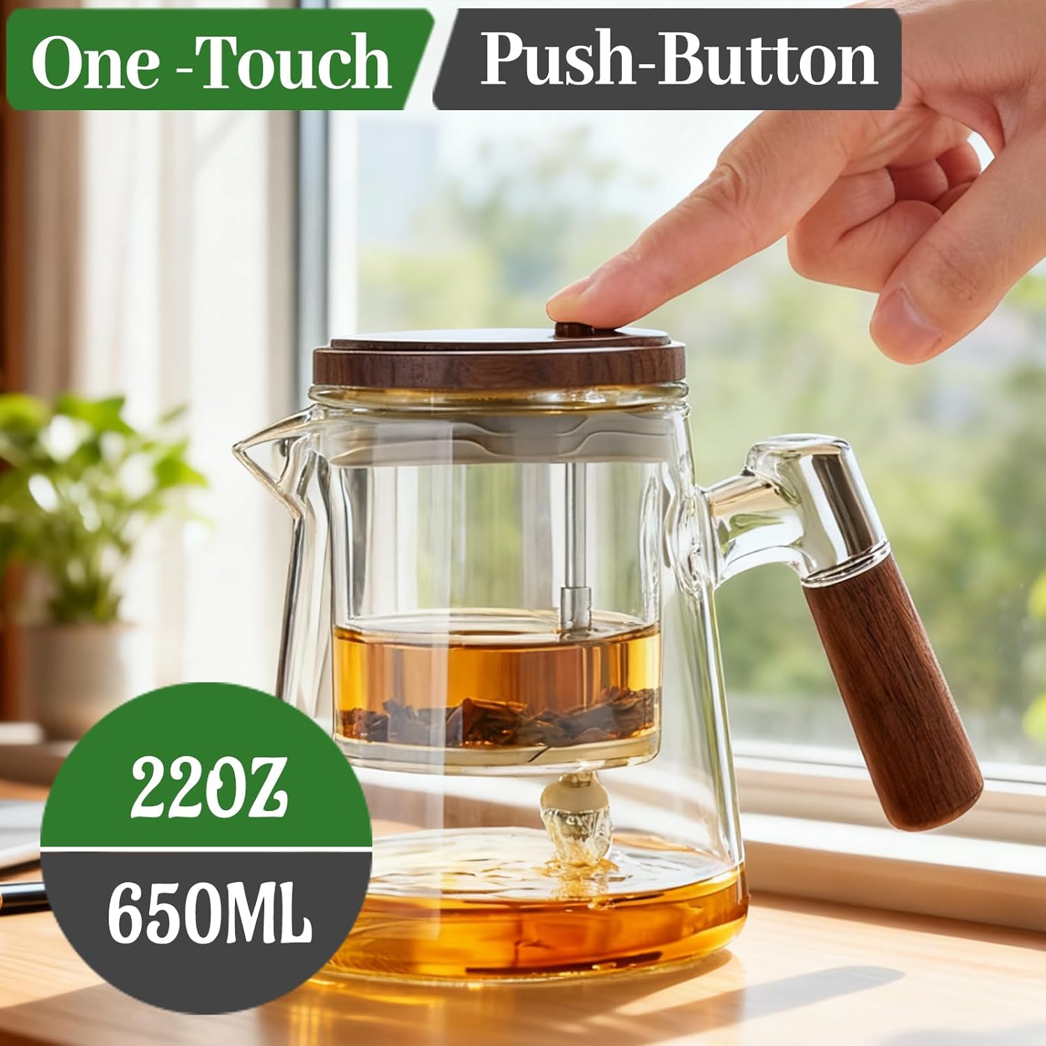 Glass Teapot With Infuser, Travel Tea Mug650ml/22oz, Portable Loose Tea Infuser, Button Press to Filter the Tea-Soup, Tea Tumbler For Outdoor and at Home - Image 2