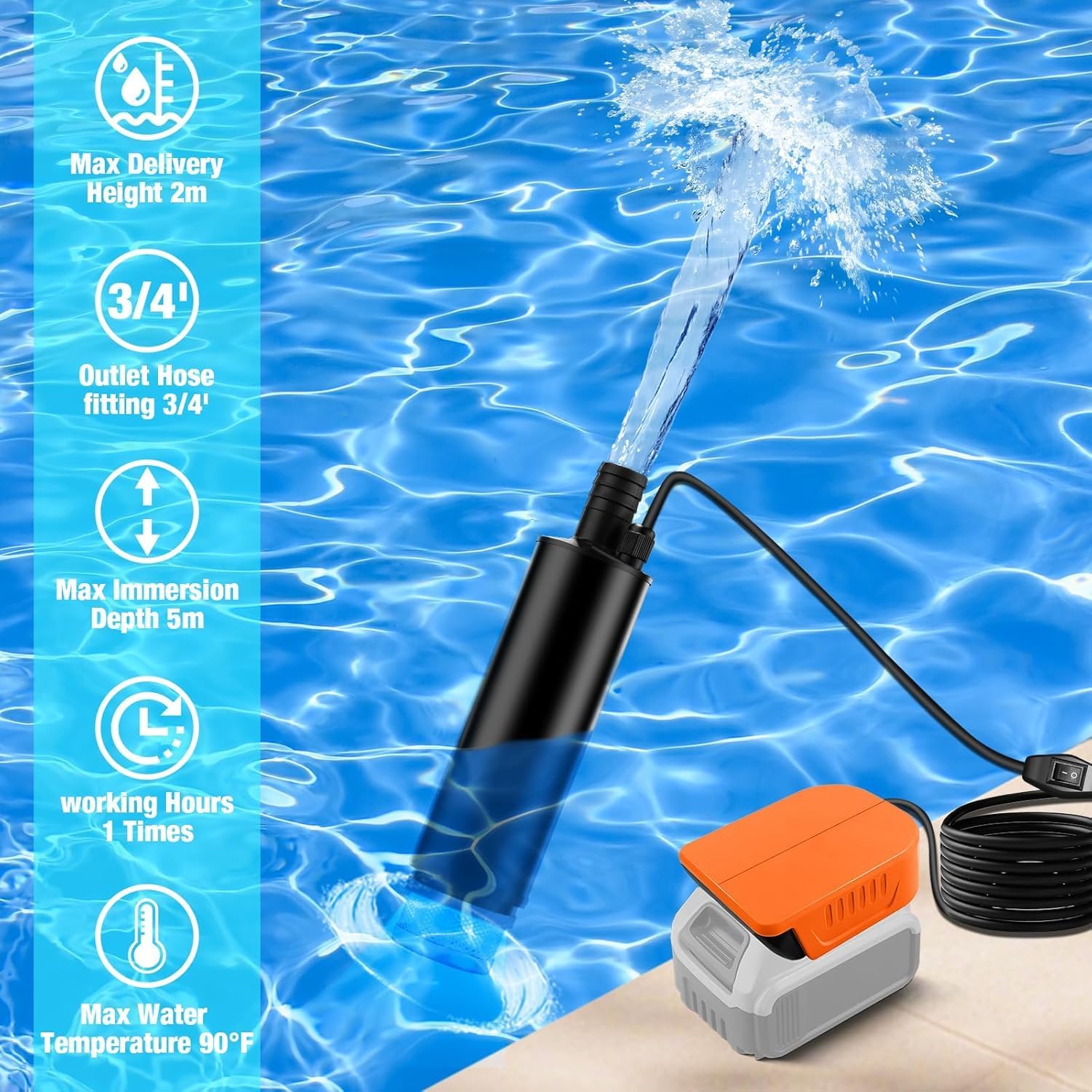 Water Pump for Dewalt 20V MAX Battery, Cordless Portable Sump Pump Submersible for Irrigation, Car Washing,Garden Watering