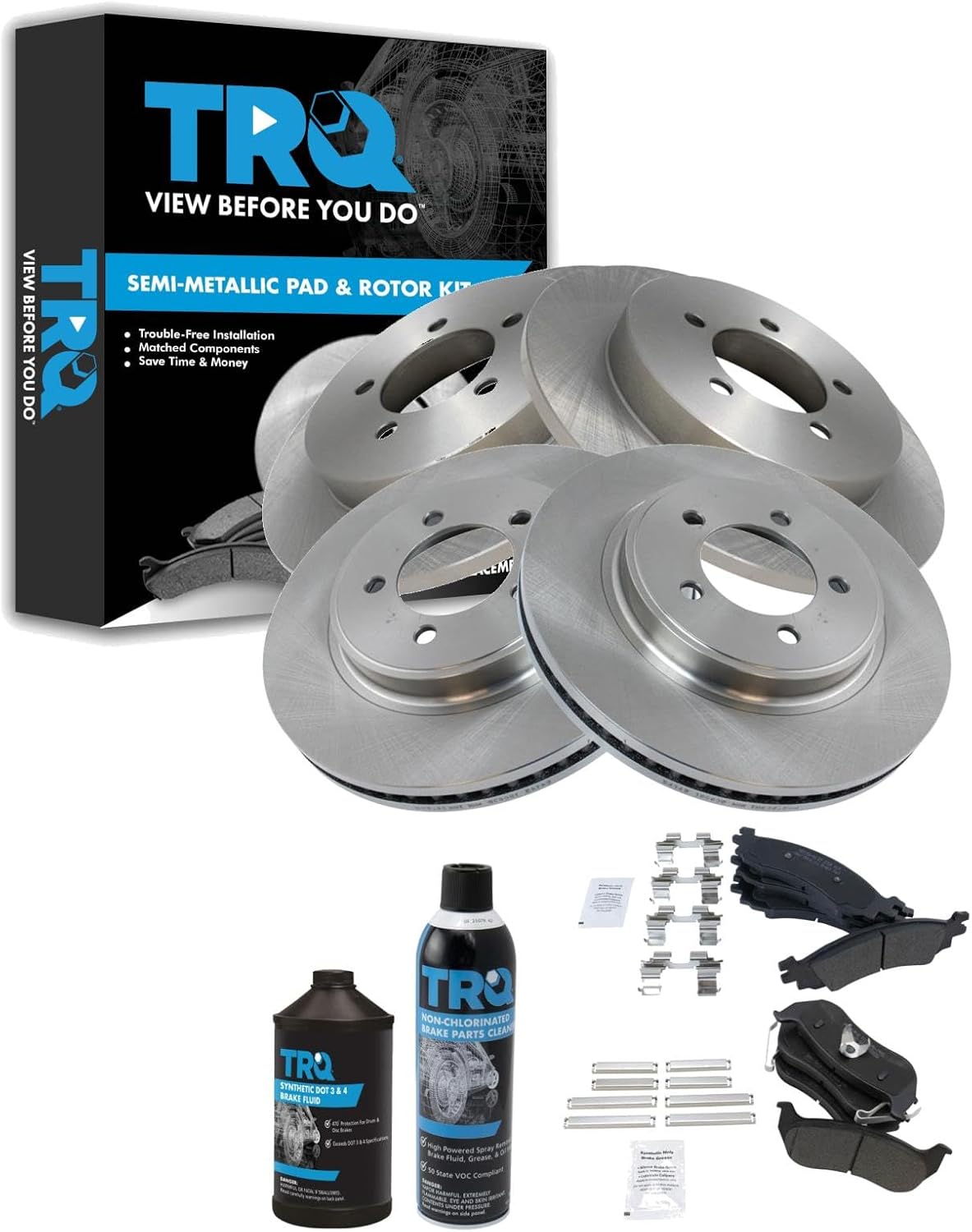 TRQ Front and Rear Brake Pad & Rotor Kit Brake Chemical Kit Brake Pads Brake Rotor Semi-Metallic Compatible with 2006-2010 Ford Explorer 2007-2010 Explorer Sport Trac Mercury Mountaineer