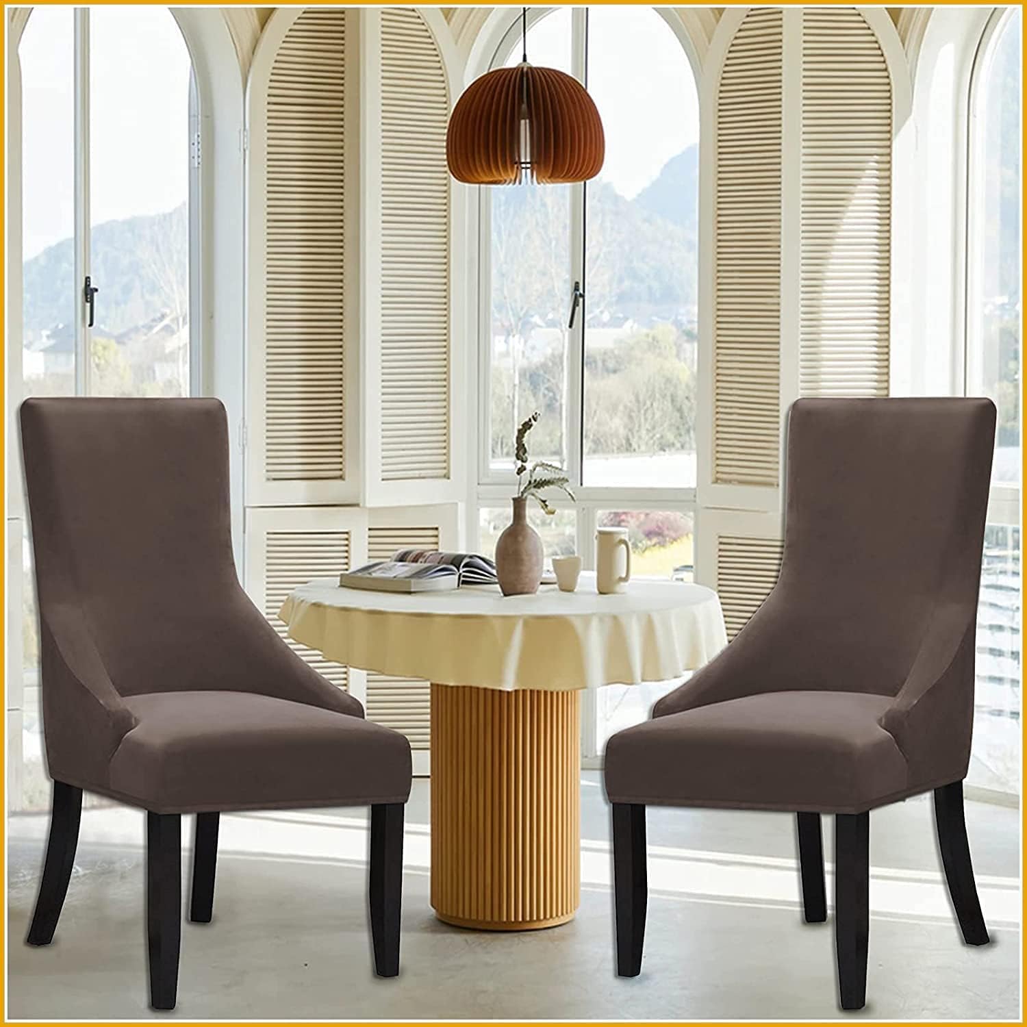 Velvet Dining Chair Covers Stretch Arm Chair Slipcovers with Wingback Side Soft Furniture Protector for Dining Room Hotel Wedding Elegant and Luxurious Chair Covers for Home Decor