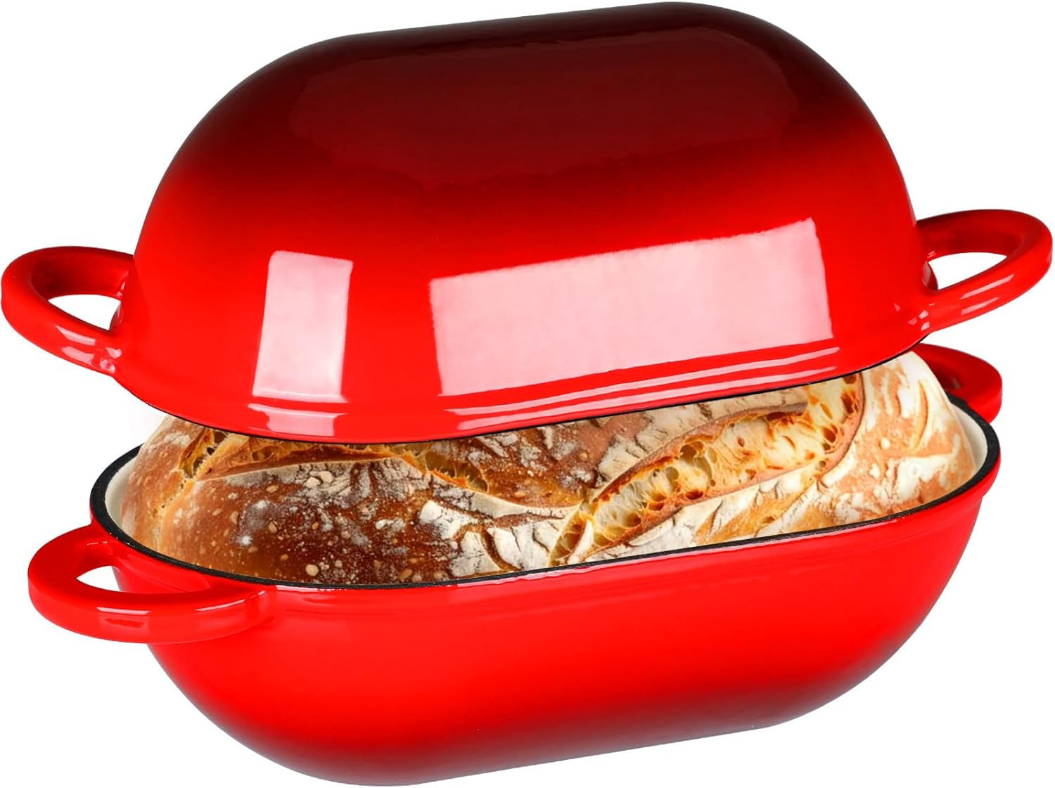 LIFERUN 2.5qt Enameled Cast Iron Dutch Oven for Sourdough Bread Baking, Oven Safe Dutch Oven Pot with Lid, Non-Stick Bread Oven Pot, Red
