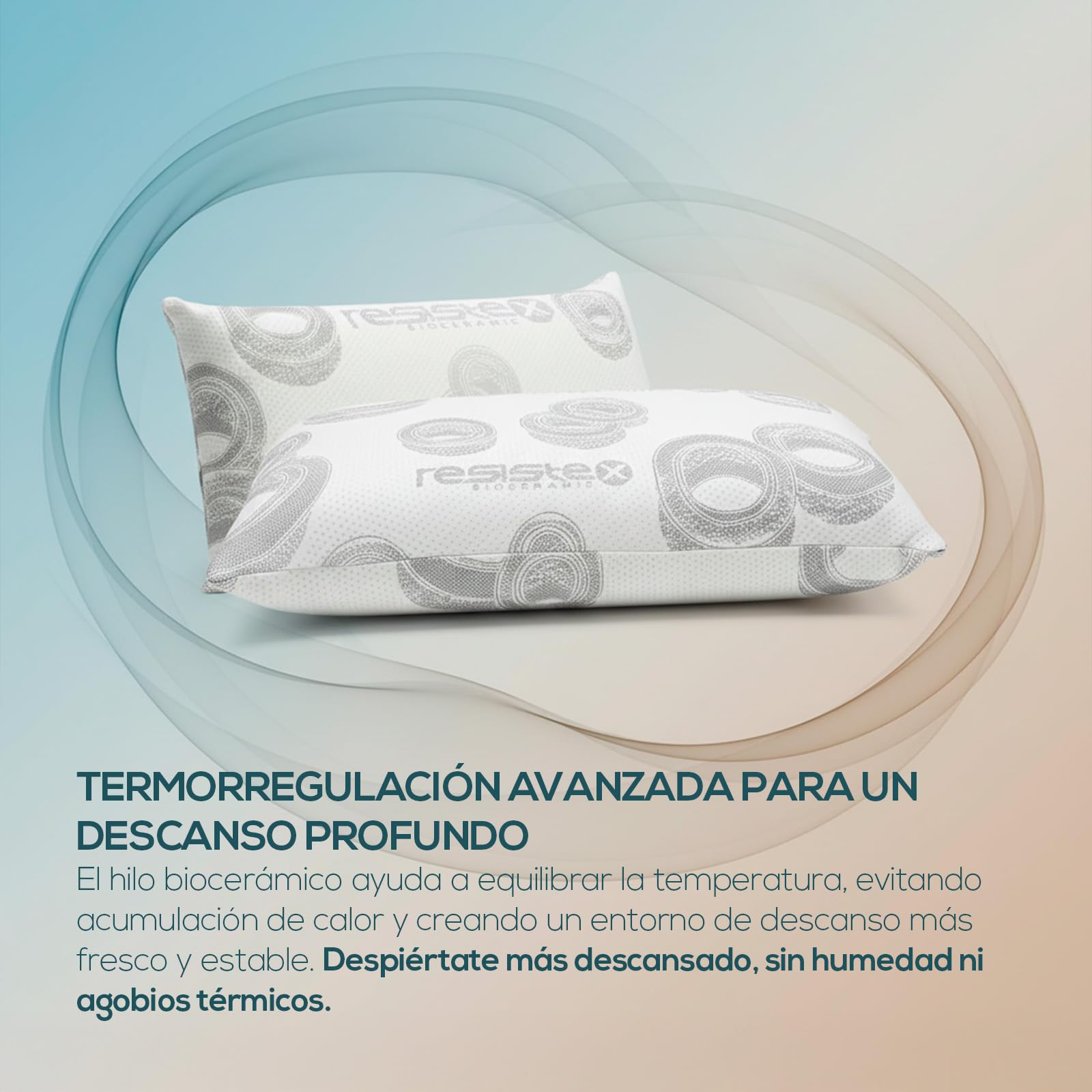 Homey – Almohada Viscoelástica Bio Ceramic Sport | Núcleo Memory Foam para Alivio Cervical | Termorregulación FIR, Antialérgica y Transpirable | 2 Unidades de 70 cm