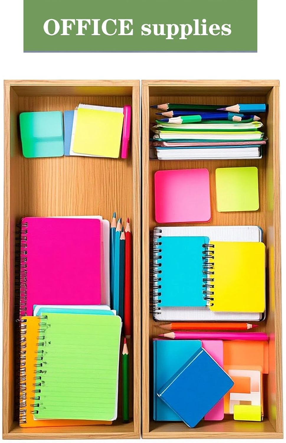 Bamboo Drawer Silverware Organizer, Silverware Tray, Flatware Organizer, Bamboo Storage Box Suitable for Office, Bathroom and other objects storage (14.2"x5"x2"-Set of 2) - Image 4