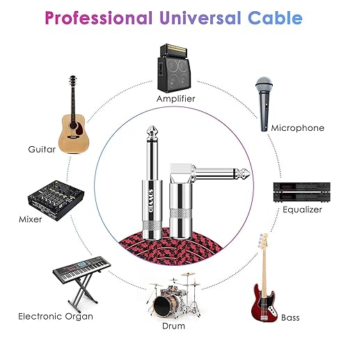 Miniatura 33 de Cable de guitarra de 6 pies para bajo eléctrico, teclado, cable AMP de ángulo recto de 1/4 pulgadas, color negro