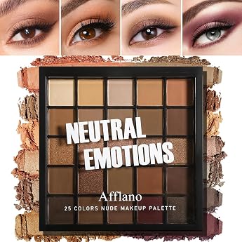 Afflano Neutral Eyeshadow Palette Nude Tones 25 Colours Professional Long-Lasting Nude Eyeshadow Palette Makeup Vegan Warm Matt Glitter Shimmer Brown Earth Eyeshadow Palette Pigmented