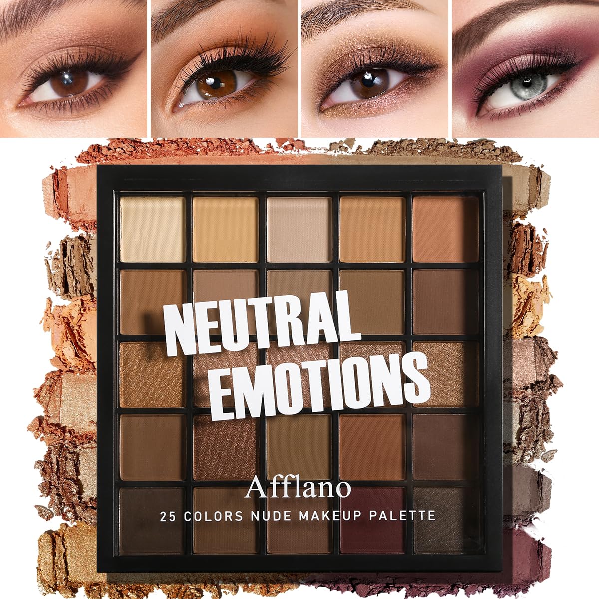 Afflano Paleta de sombra de ojos neutra, 25 colores, paleta de sombras de ojos desnuda profesional de larga duración, vegana, cálida, mate, brillante, marrón, tierra, paleta de sombras de ojos