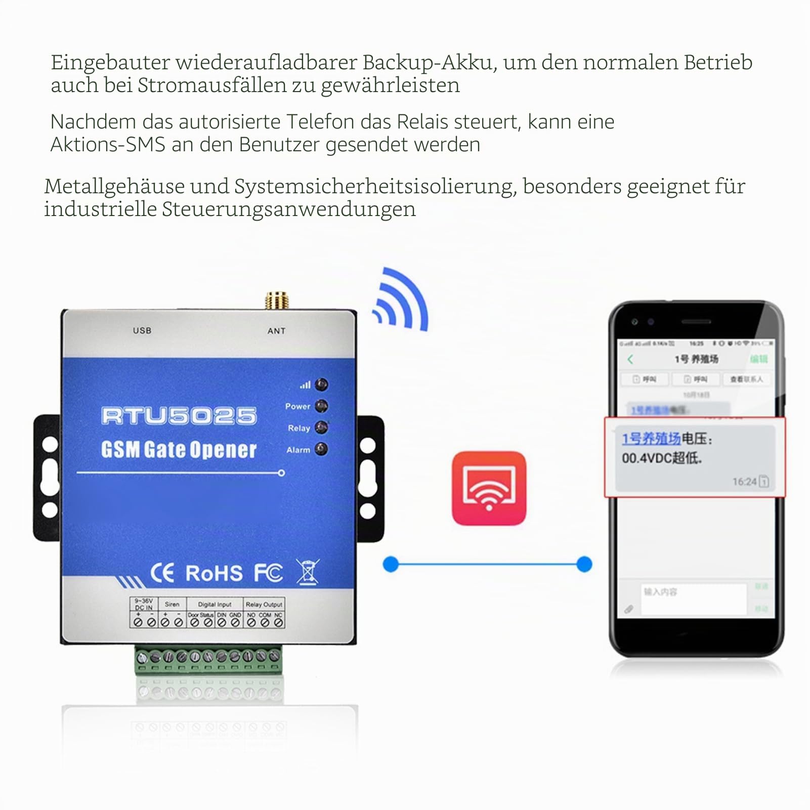GSM RTU5025 Garagentoröffner mit Fernbedienung, GSM Gate Opener 1000, historische Steuerung, Alarm 2G/3G/4G, Überwachungsrelais für die Alarmanlage, Garagentoröffner (blau)