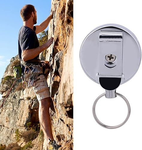 Miniatura 9 de Fydun Tirador retráctil de 23.6 in, llavero llavero clip para cinturón llavero bak cadena retráctil retroceso de acero inoxidable titular de la