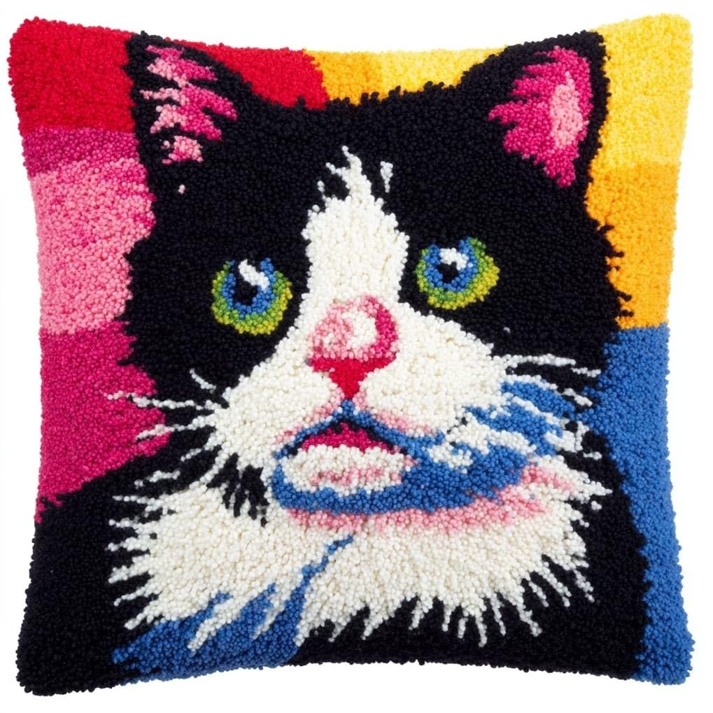 AxiangziK Latch Hook Cushion Kit 43x43cm,Tuxedo Cat
