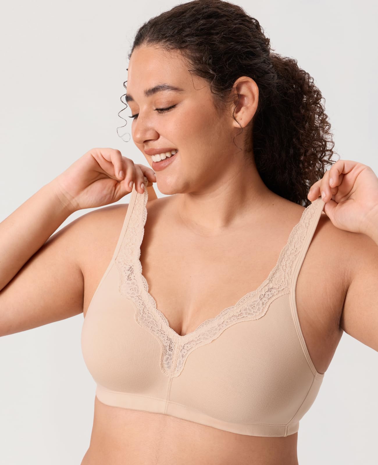DELIMIRA Femme Soutien Gorge Coton sans Armature Grande Taille Dentelle Non-Rembourré Confort