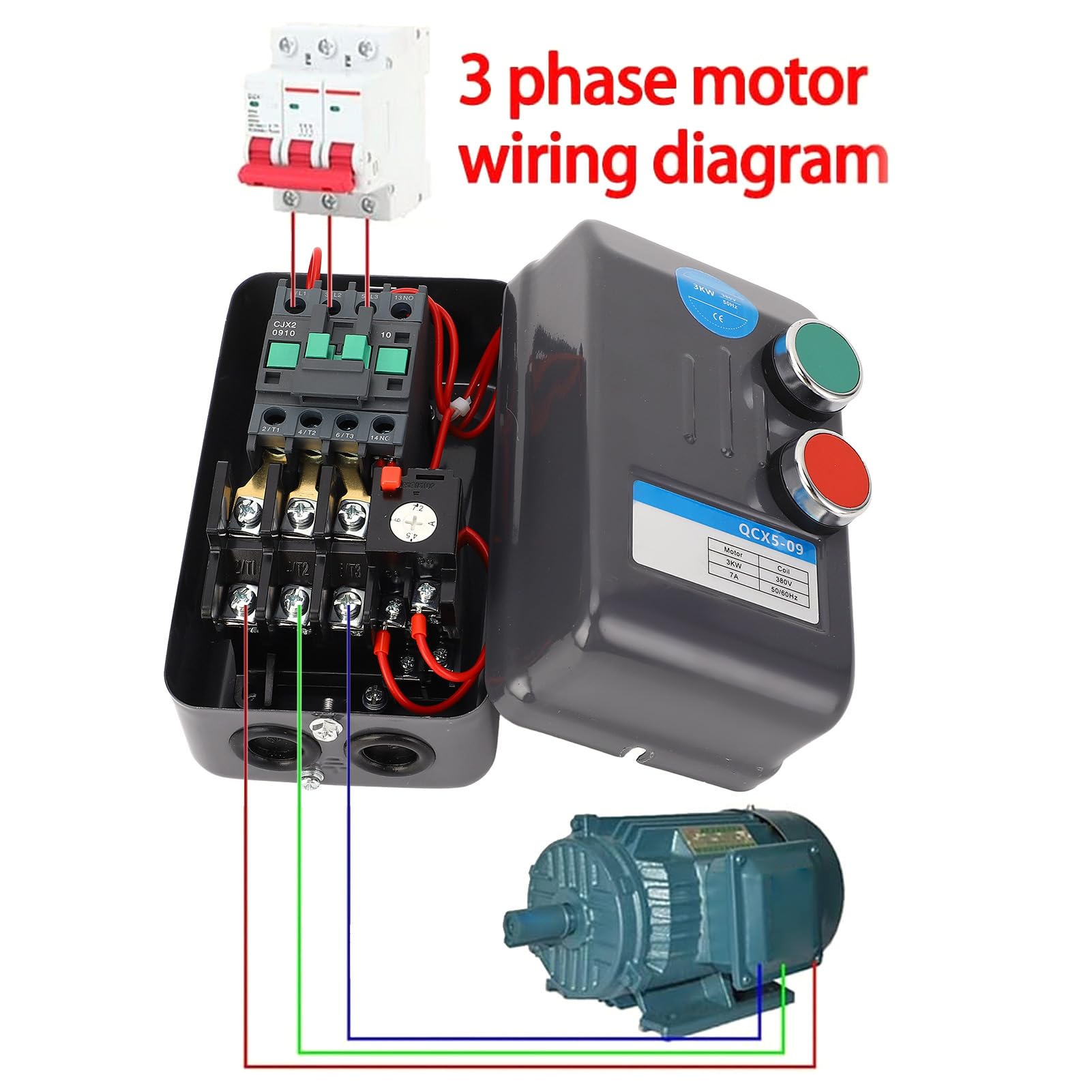 Interruptor Magnético del Motor Eléctrico, Arrancador de Motor Eléctrico Trifásico 380V 5.4-7.2A para Compresor de Aire