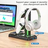 KDD Headphone Stand - Rotatable Controller Holder with Wireless Charging & 9 Light Modes, Gaming Headset Stand with 2 USB and Type C Ports - Controller Stand for Gamers Desktop Accessories (Black) - 2
