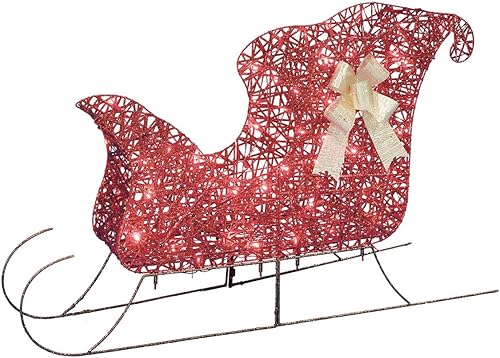 Miniatura 1 de At Home Decoración navideña para patio, trineo rojo iluminado, 42 pulgadas de temporada