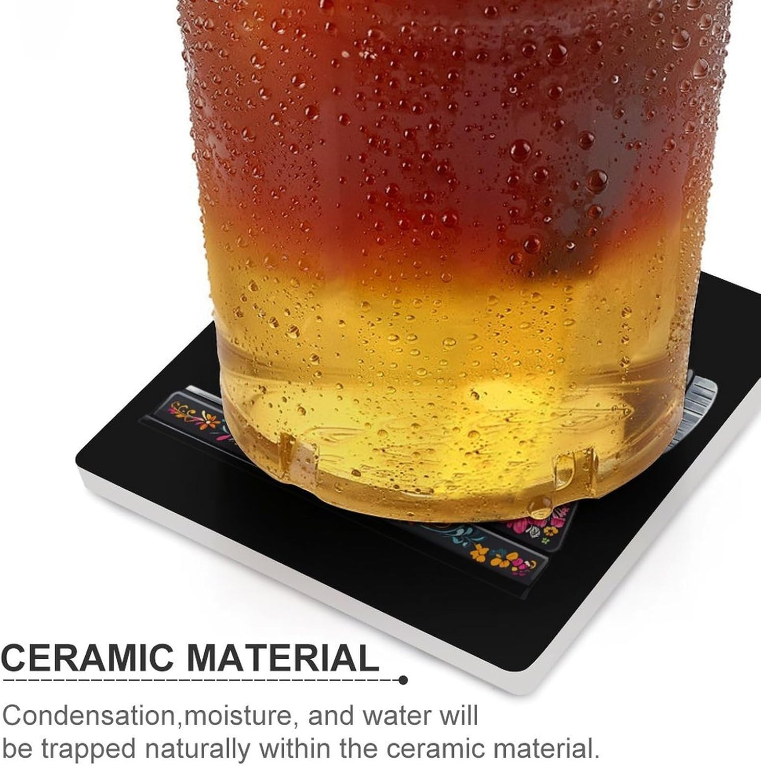 Flower Seamstress Sewing Machine Ceramic Coasters Set Square Drink Coasters Table Coaster for Kitchen Desktop Decor