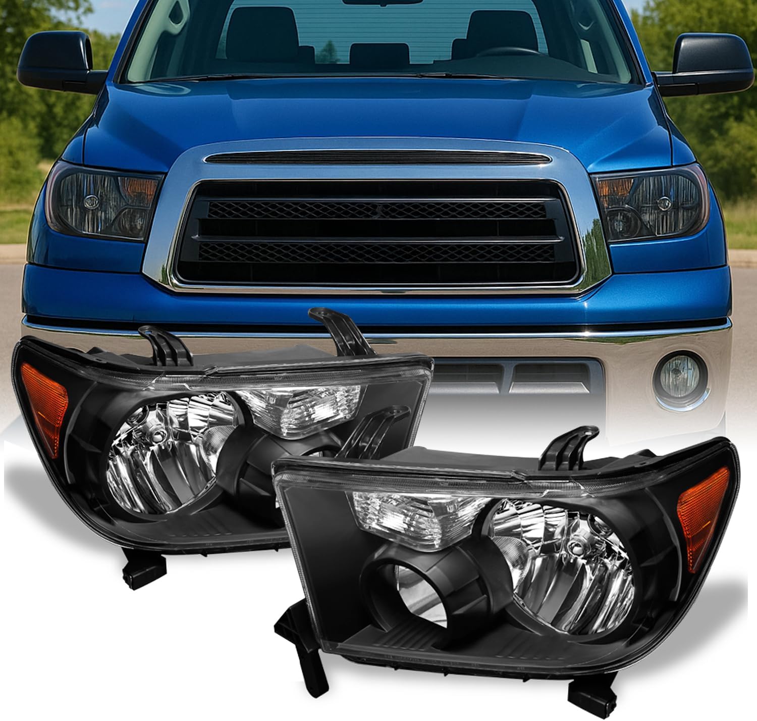 AKKON - For Toyota Tundra OE Replacement Black Headlights Driver/Passenger Head Lamps