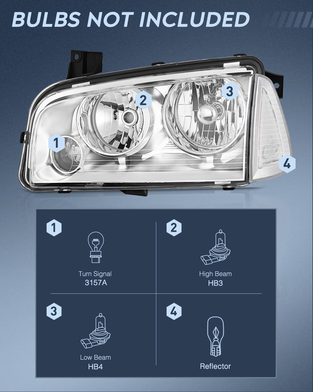 Nilight Headlight Assembly Compatible with 2006 2007 2008 2009 2010 Dodge Charger Chrome Housing Clear Reflector Lens Headlights Replacement Bumper Lamp Set Driver and Passenger Side