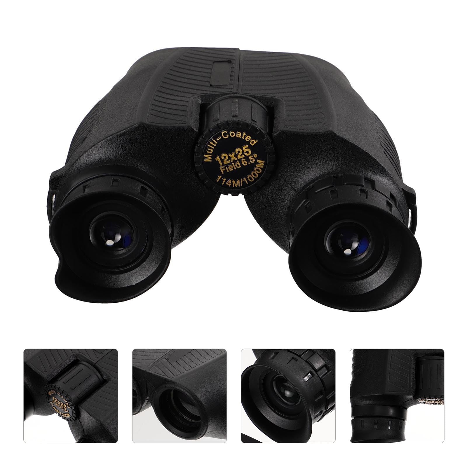 Binocolo 12x25 Nero in Gomma, Compatto e Portatile