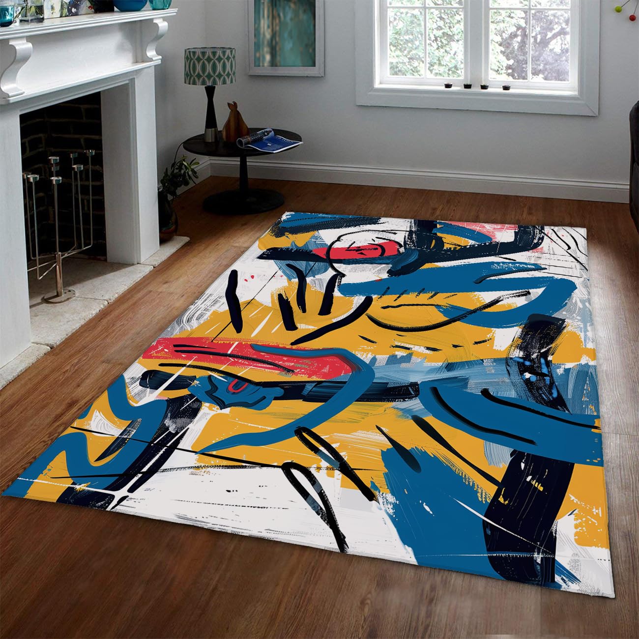 Tapis 200x300cm salon d'art abstrait coloré lavable et antidérapant