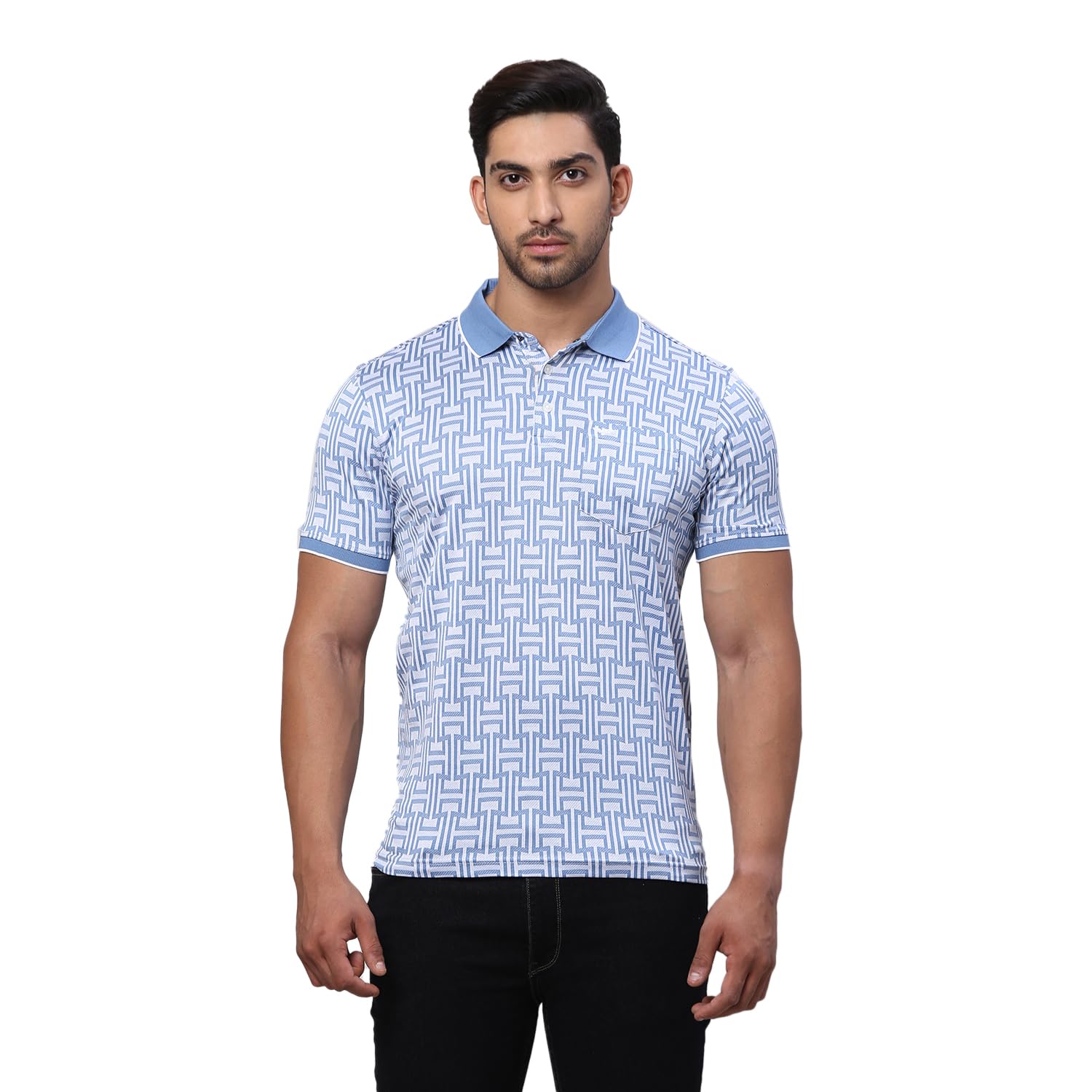 park avenue Men's Slim Fit Structure Pattern Pure Cotton Half Sleeve Polo Neck Casual T-Shirt-picture-30
