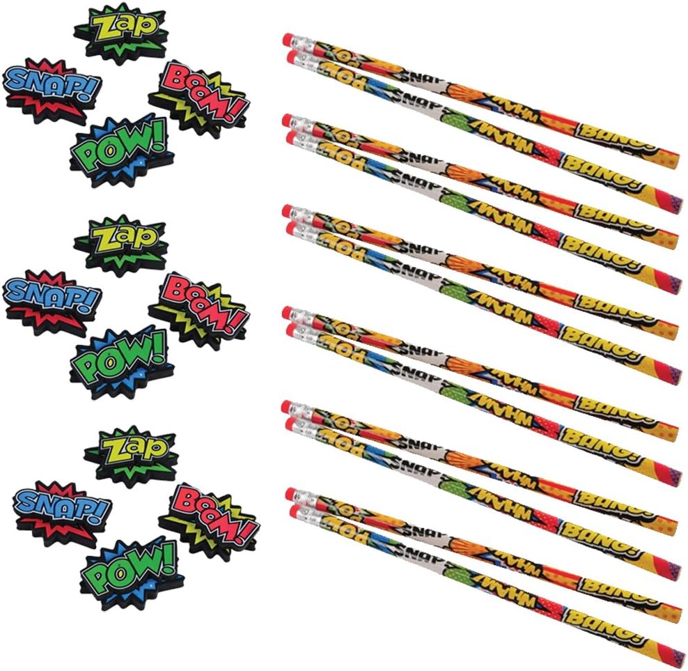 24 Piece Superhero Pencils & Erasers Pack