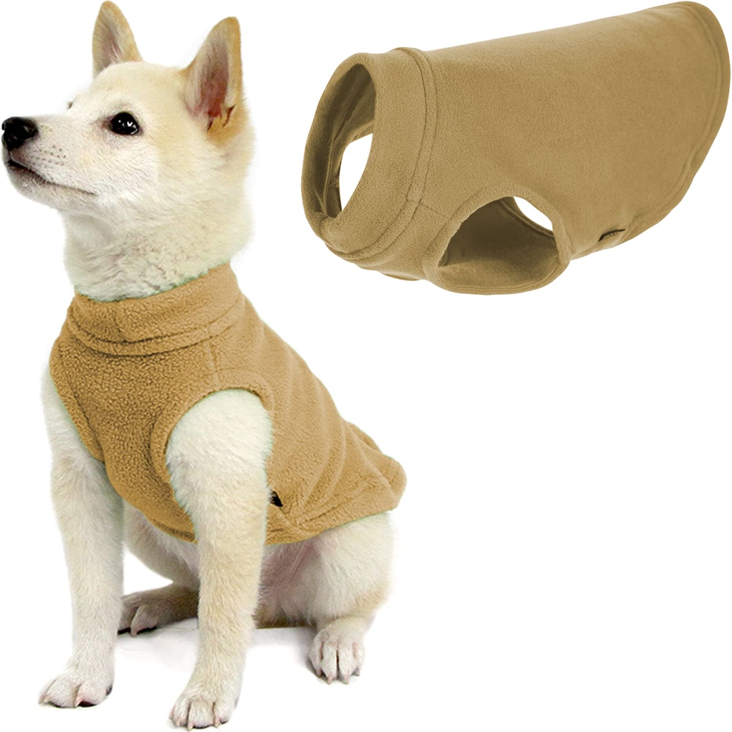 gooby - stretch fleece vest, pullover fleece vest jacket sweater for dogs, sand, medium