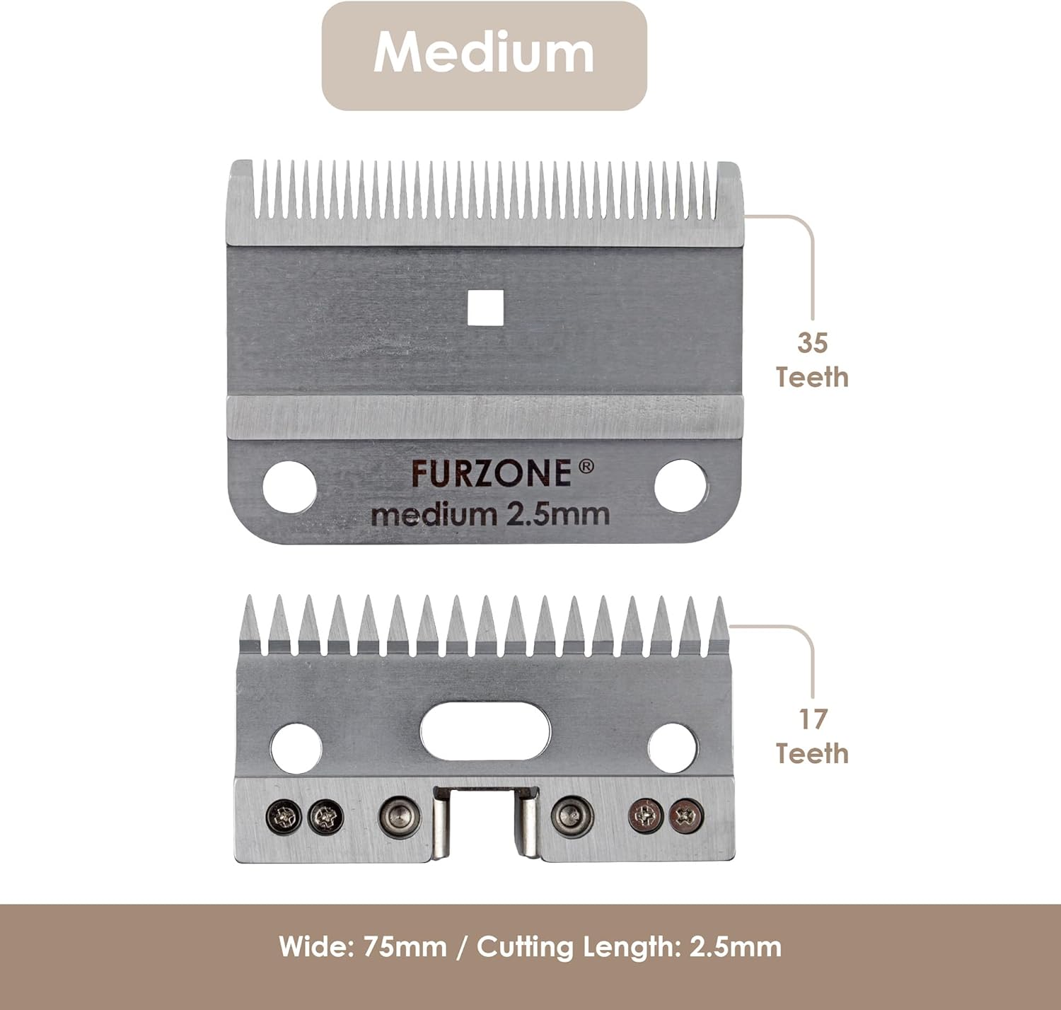 FURZONE A2 Large Animal Clipper Blade (Medium) - 2 Blades in 1 Set (35&17 Teeth), Horse Grooming Clipper Replacement Blade, Professional Grooming, 3/32-Inch/2.5mm Cut Length