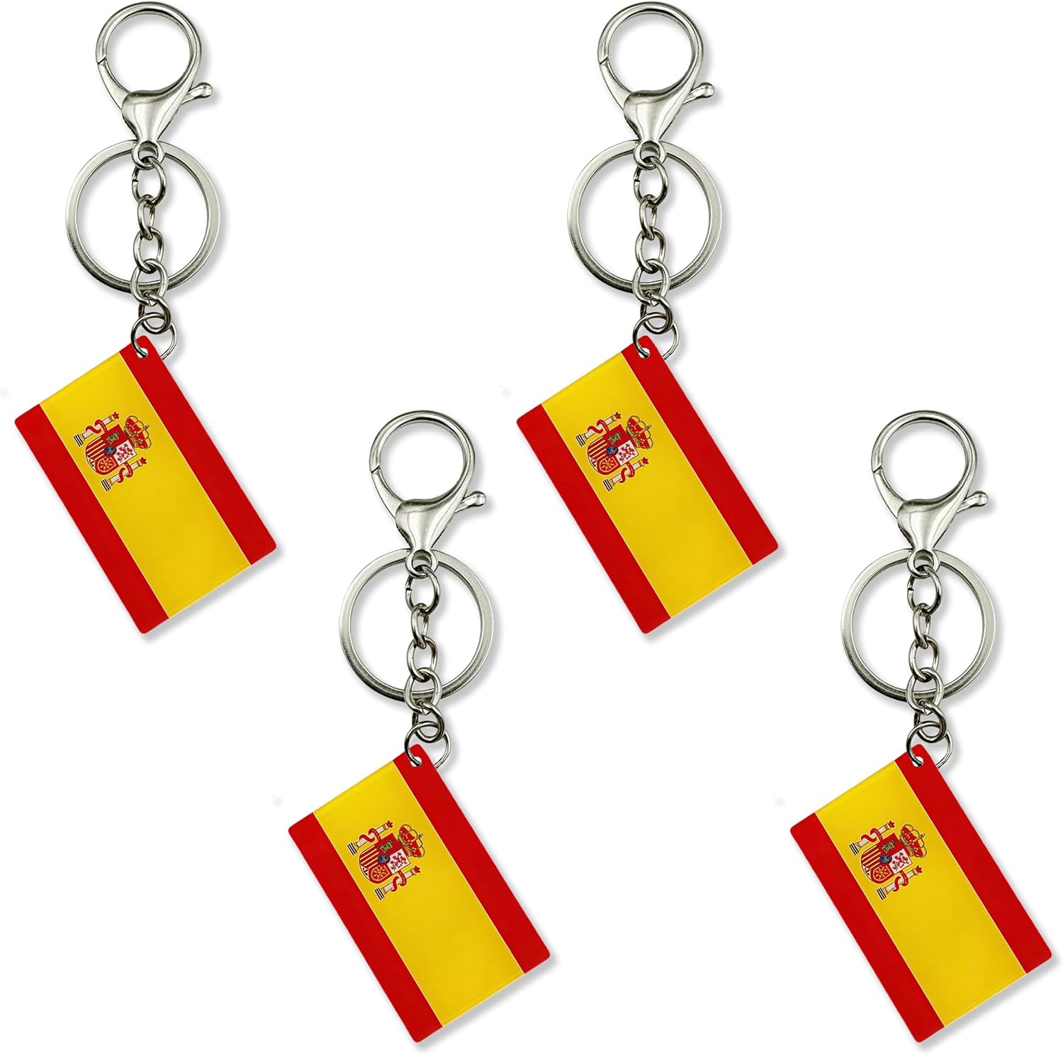 4Pcs Spain Flag Double-sided Acrylic Car Motorcycle Keychain,with Rings and Lobster Claw Clasps Spaniard Flags Men and Women Style Car Key Chain Gifts Decoration