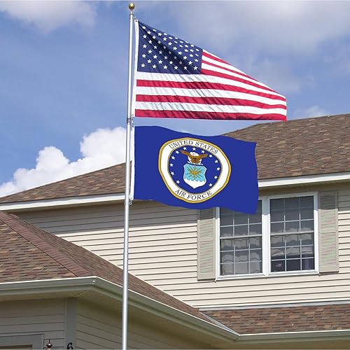 Miniatura 7 de Banderas de emblema de la Fuerza Aérea de 3 x 5 para exteriores, fabricadas en Estados Unidos, doble cara, 3 capas, resistentes, armas