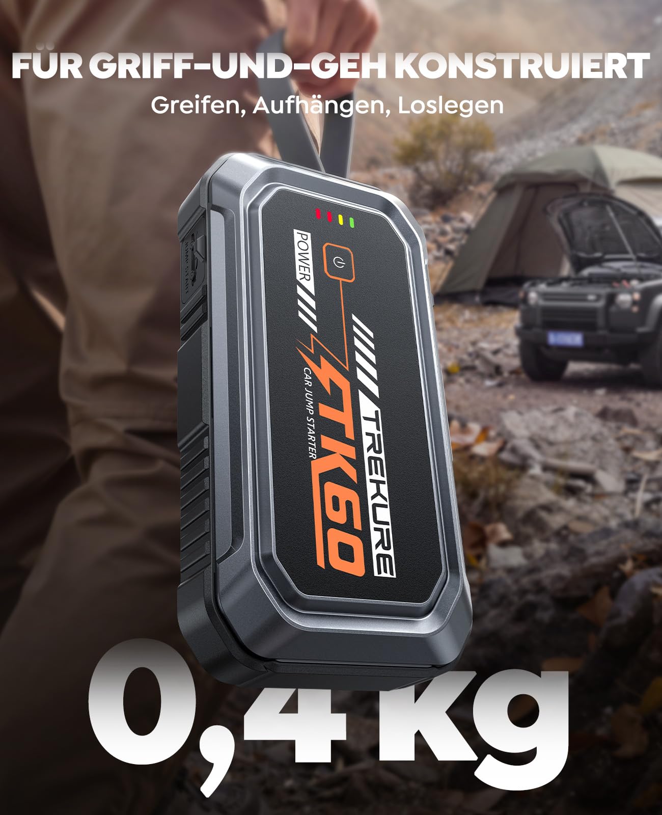 TREKURE Starthilfe Powerbank für PKW 7000A, Auto Starthilfe Powerbank für bis zu 9L Benzin & 6,5L Diesel, Starter Powerbank mit Zwangsstart, Magnetische Frontfläche, 4-in-1 LED Arbeitslicht
