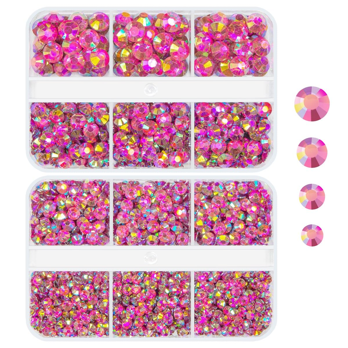 qiipii Rose Pink AB Resin Rhinestones for Crafting Light Hot Pink Flatback Resin Stones 3mm 4mm 5mm 6mm Non-Hotfix Diamonds Crystals Gems Charms for
