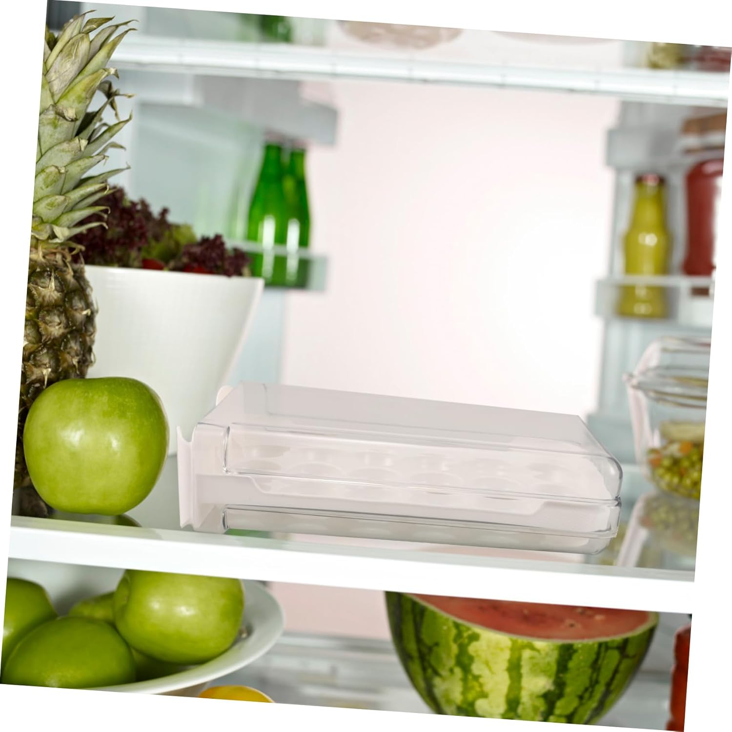 Housoutil Refrigerator Egg Storage Box Plastic Egg Container Space-efficient Holder for