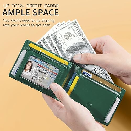 Miniatura 2 de GSOIAX Billetera delgada para hombre minimalista de cuero genuino fibra de carbono con bloqueo RFID de cuero vacuno plegable con caja de regalo,