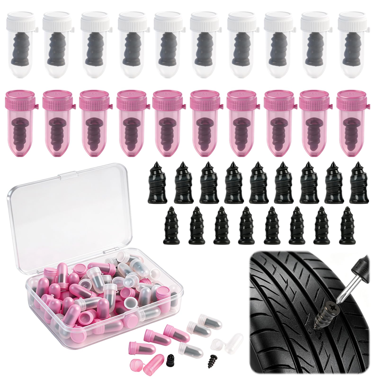 60 Pcs Tyre Repair Screws with Screwdriver for Car Tyre Puncture Repair