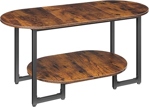 Miniatura 9 de HOOBRO - Mesa de café para sala de estar, mesa de café ovalada pequeña con estante de almacenamiento abierto de 2 niveles, mesa de té de cóctel