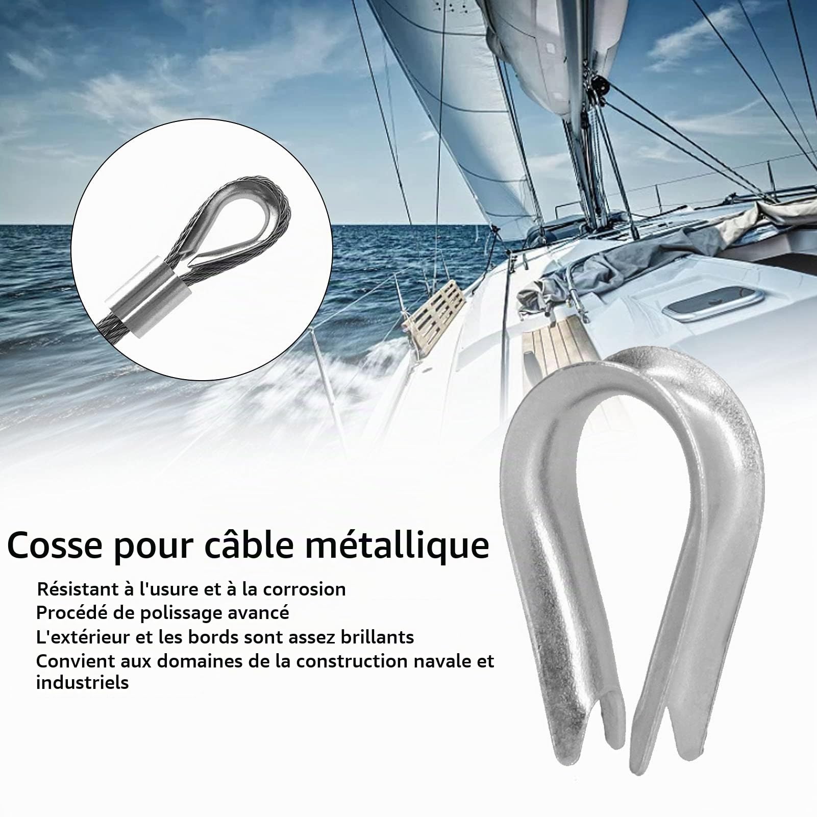 Cosses de Câble Gréement, 50pcs Clips de Câble Métallique de Cosse de Câble Métallique Outils de Gréement de Câble en Acier Inoxydable pour la Construction Navale (M2 (2mm)), (M3 (3mm))