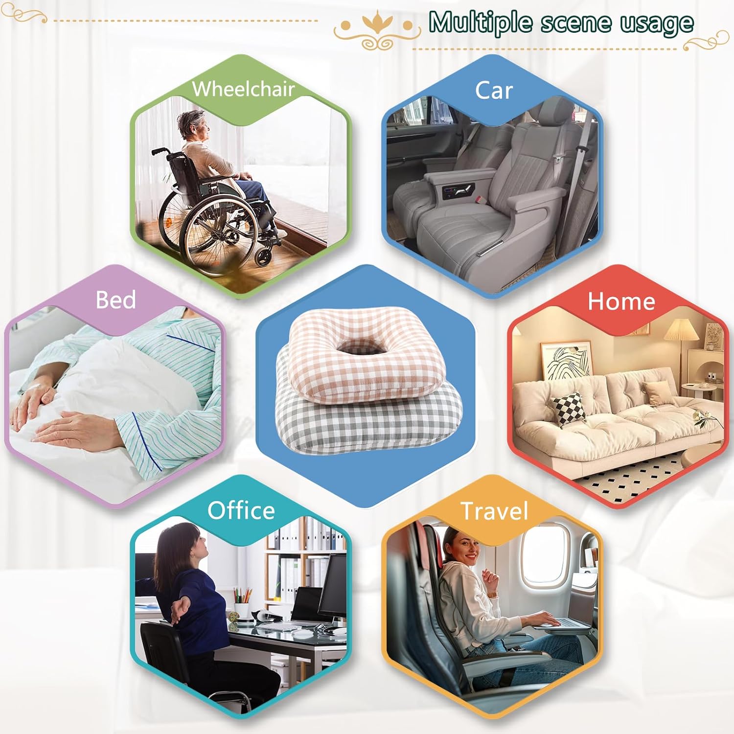 Anti-Bedsore Cushion, Donut Pillows, Pressure Ulcer Cushions, Pillow Tailbone Pain Relief Mat, Soft Pad of Bed Sores for Seniors,Pregnant,Hemorrhoids,Post-Surgery (Beige, Large)