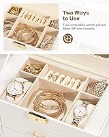 Vista 22 de Homde Regalos de Navidad de cuero sintético, enorme joyero, organizador de reloj con espejo, collar, anillo y aretes, estuche de regalo con Dorado