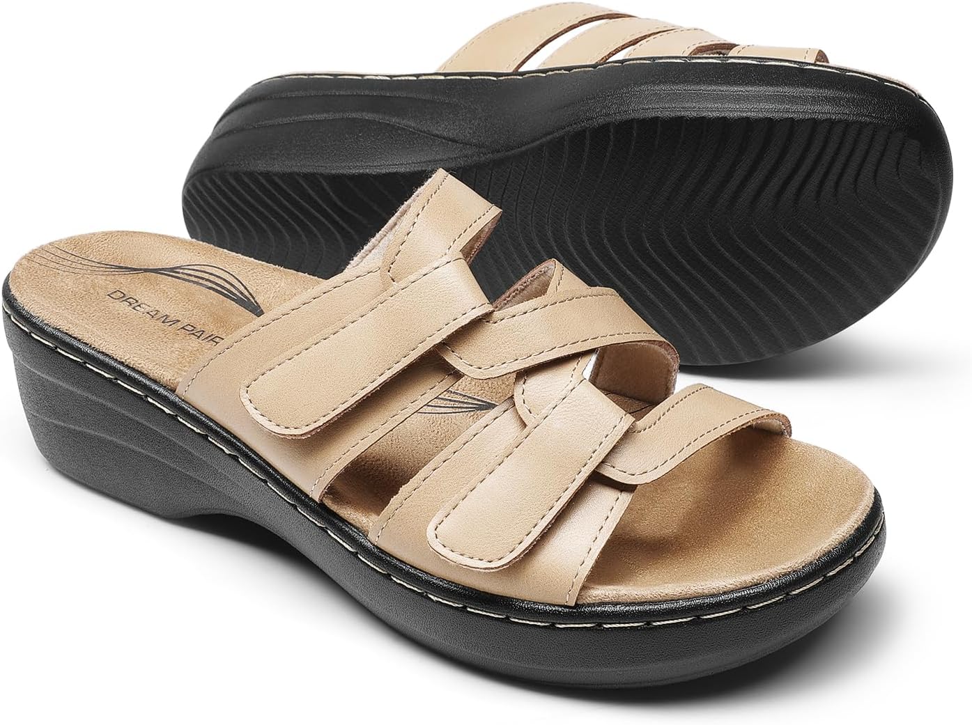 DREAM PAIRS Women's Arch Support Slide Sandals Adjustable Straps Slip On Wedge Sandals Casual Comfort Lightweight Flat Slides - Image 5