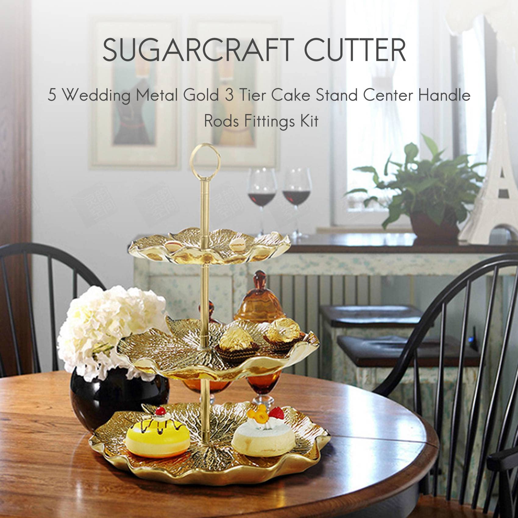 Clickinline 5 Wedding Metal Gold 3 Tier Cake Stand Center Handle Rods Fittings Kit - Image 3