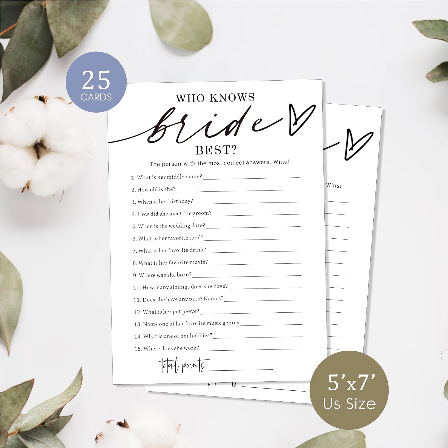 Bridal Shower Games Cards Who Knows The Bride Best Engagement Party Wedding Game for Guests Bridal Shower Games 25 Guests Minimalist Wedding Party Supplies and Decorations - A02 image 2