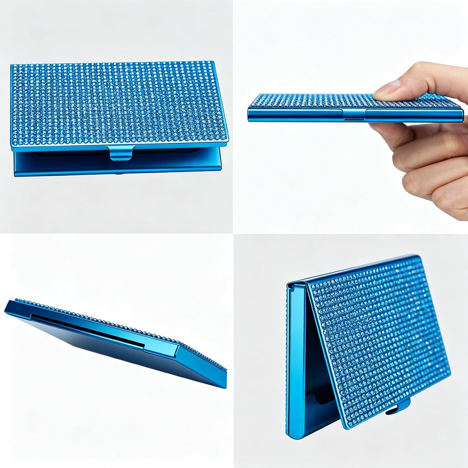 Bling Bling Small Business Card Holder for Women Bag Travel Case Organizing Daily Farm Work Storage Blue One Size