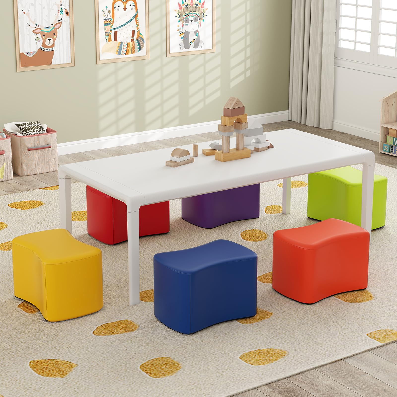 FANTASK 6er Set Sitzhocker, Kinderhocker aus Schaumstoff stapelbar, bunter Schmetterlingshocker, Kinderstuhl für Kinderzimmer, Kindergarten