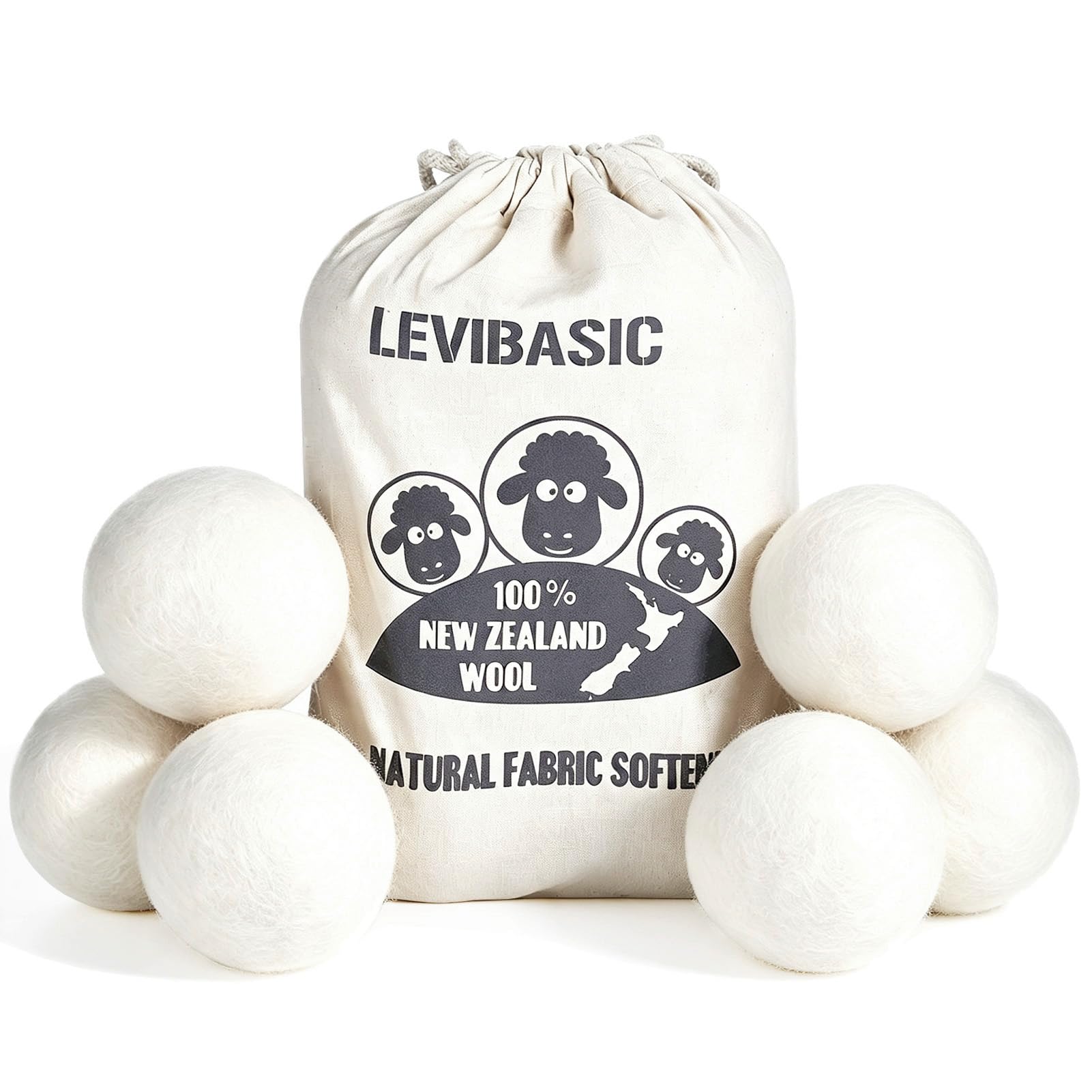 Bolas secadoras de Lana, Paquete de 6 XL, 3 Pulgadas, Lana Merino auténtica de Nueva Zelanda a núcleo, suavizante 100% orgánico Natural, Seguro para bebés y Libre de químicos, Reduce Las Arrugas y