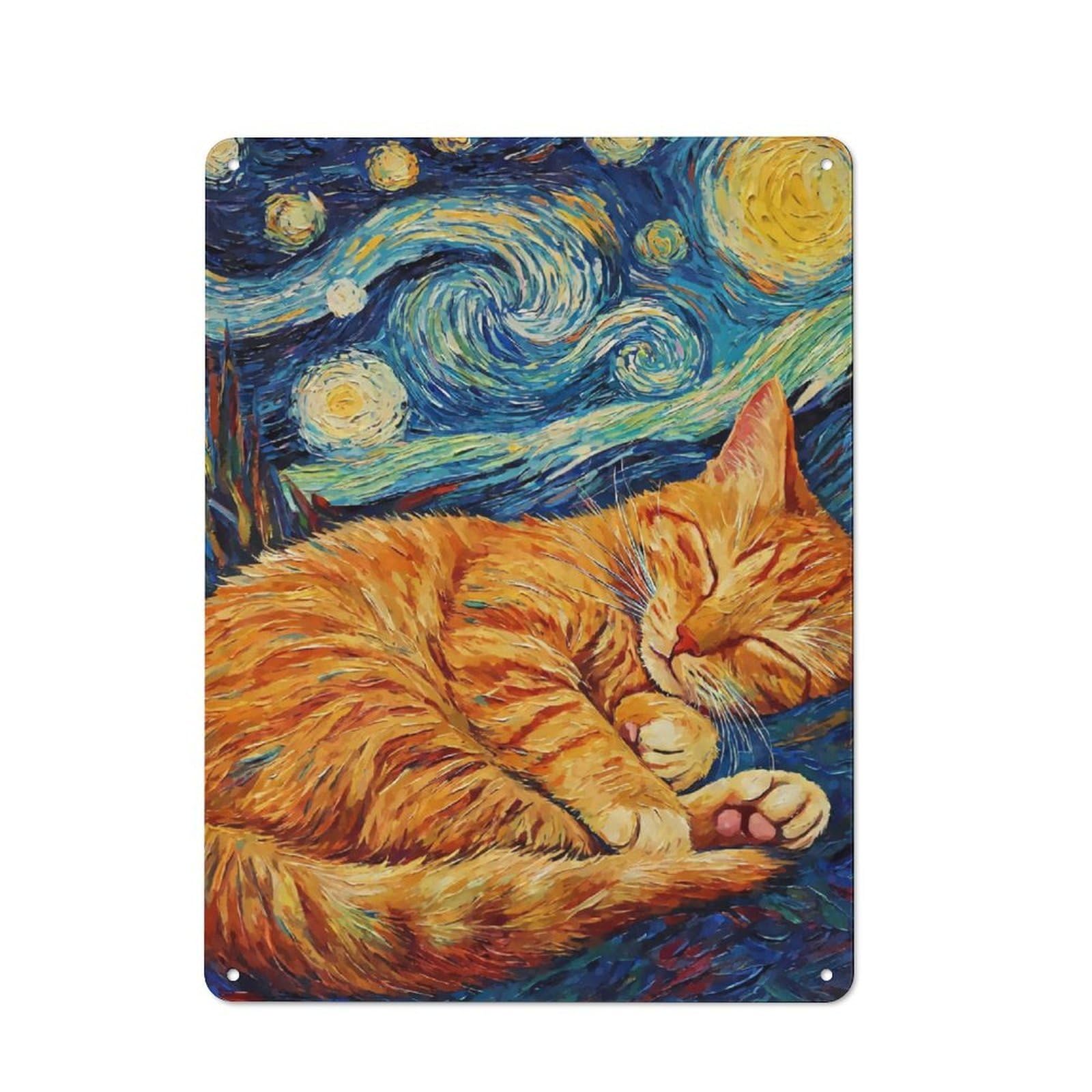 Junmoney Orange Cat Kitten Sleeping Retro Tin Sign 40X30cm For Garden Room Or Summerhouse, A Housewarming Gift For Garden Room Decor Fans