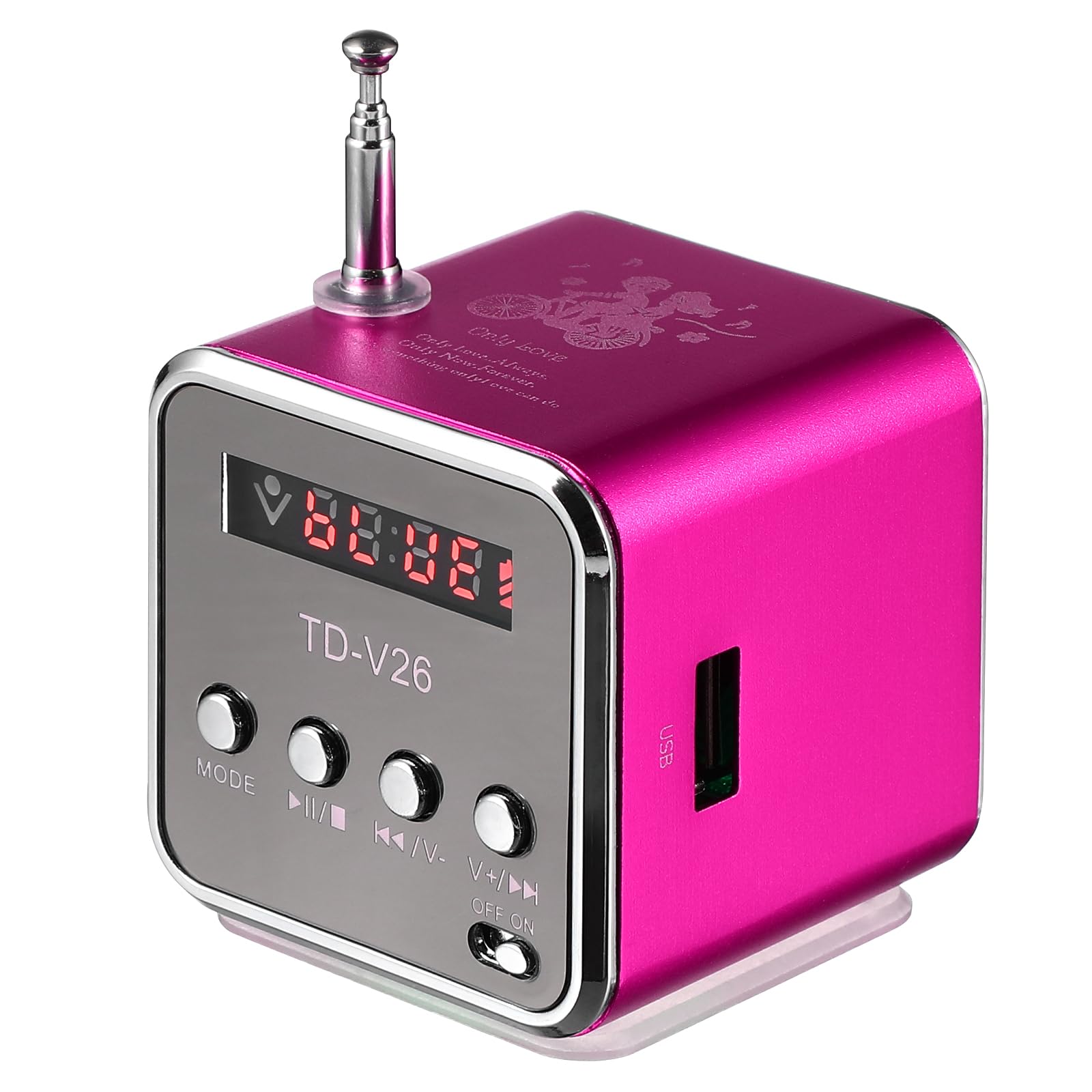 ULTECHNOVO Mini Radio Mit Batterie Td-V26 Mini Drahtloser Musikplayer Stereolautsprecher Mp3 Mp4 Musikplayer für Computer Handy Unterstützung für Micro/U-Disk, Rosig Radiowecker Rosa