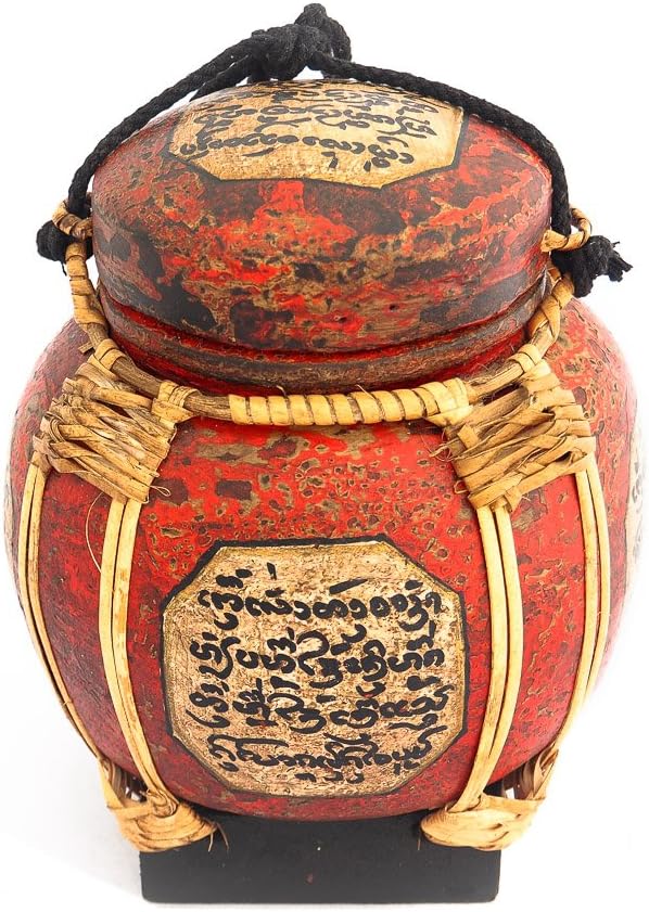 Rice Basket with Thai Writing Giving Blessings Made of Bamboo