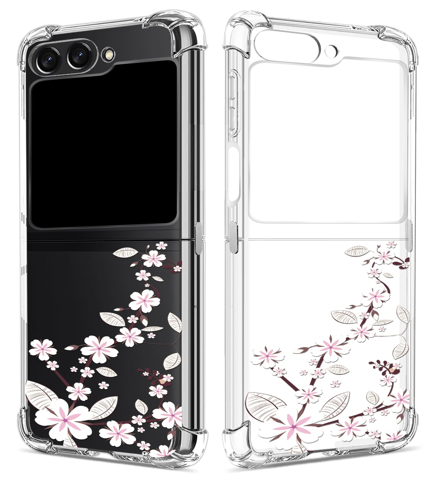 GREATRULY Floral Clear Case for Galaxy Z Flip 5 for Women Girls,Pretty Phone Cover for Samsung Galaxy Z Flip5,Flower Design Slim Soft Transparent Drop Proof TPU Protective Silicone Case,FL-T