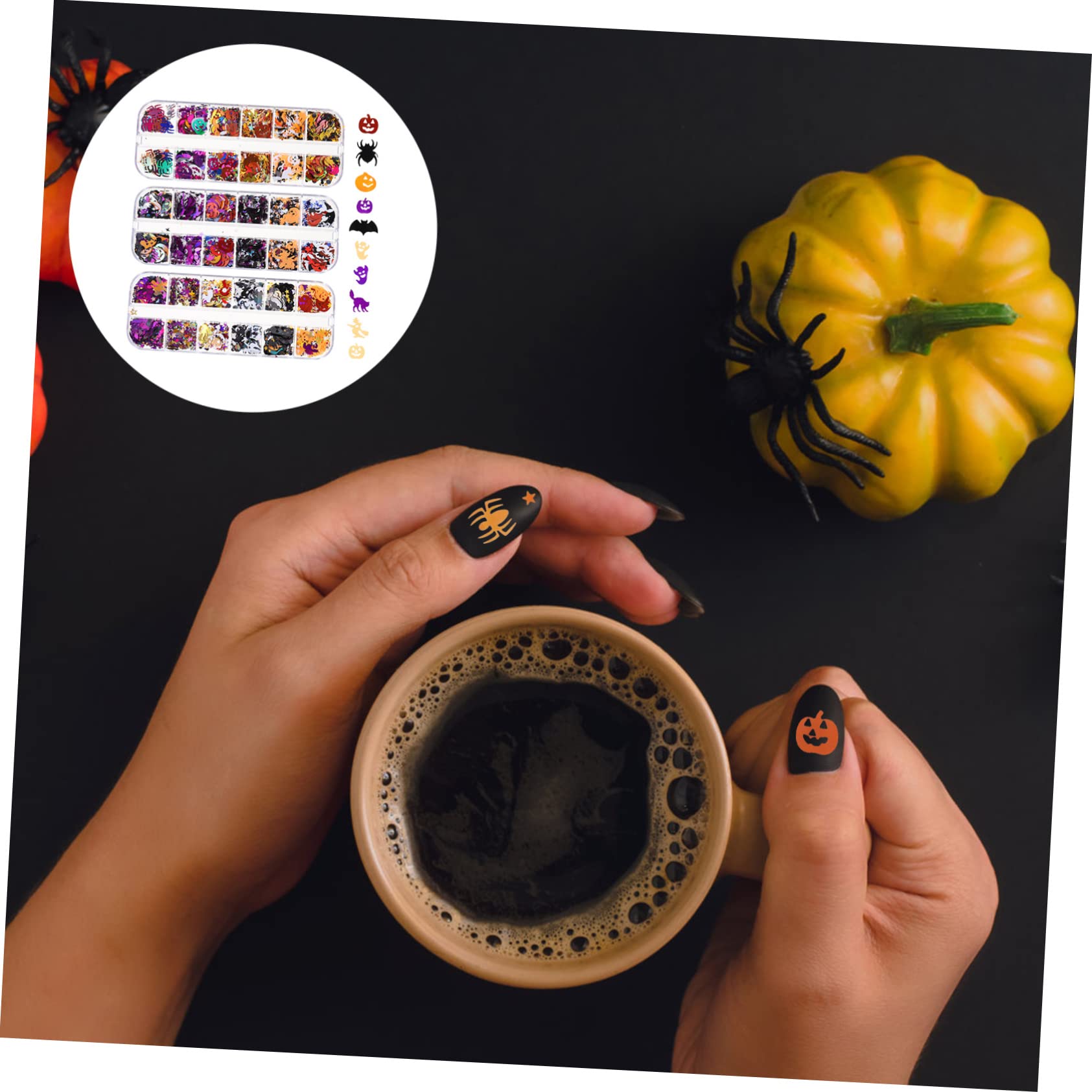Didiseaon 4 Set Adesivi Per Unghie Di Halloween Gemme Appiccicose Parà Neon Tagliaunghie Adesivo Per Unghie Tavolozza Glitter Pennelli Per Unghie Robaccia Gel L'animale Domestico 3 Scatole*4