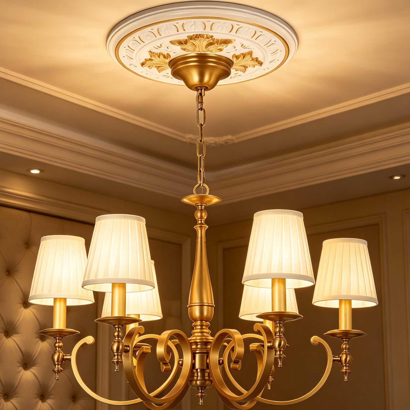 Toddmomy Anello decorativo per soffitto a medaglione - Cornice decorativa effetto gesso - Piastra rotonda bianca per apparecchi di illuminazione, nasconde le imperfezioni, diametro interno 4,3" e